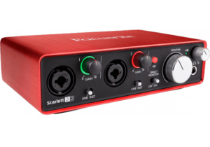 Focusrite 2i2 is a great entry option for the budget home recording studio checklist.