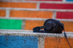Headphones on Colourful Bricks